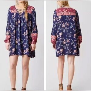 Billabong Pink & Blue Floral Just Like You Dress Medium Boho Peasant Flowy